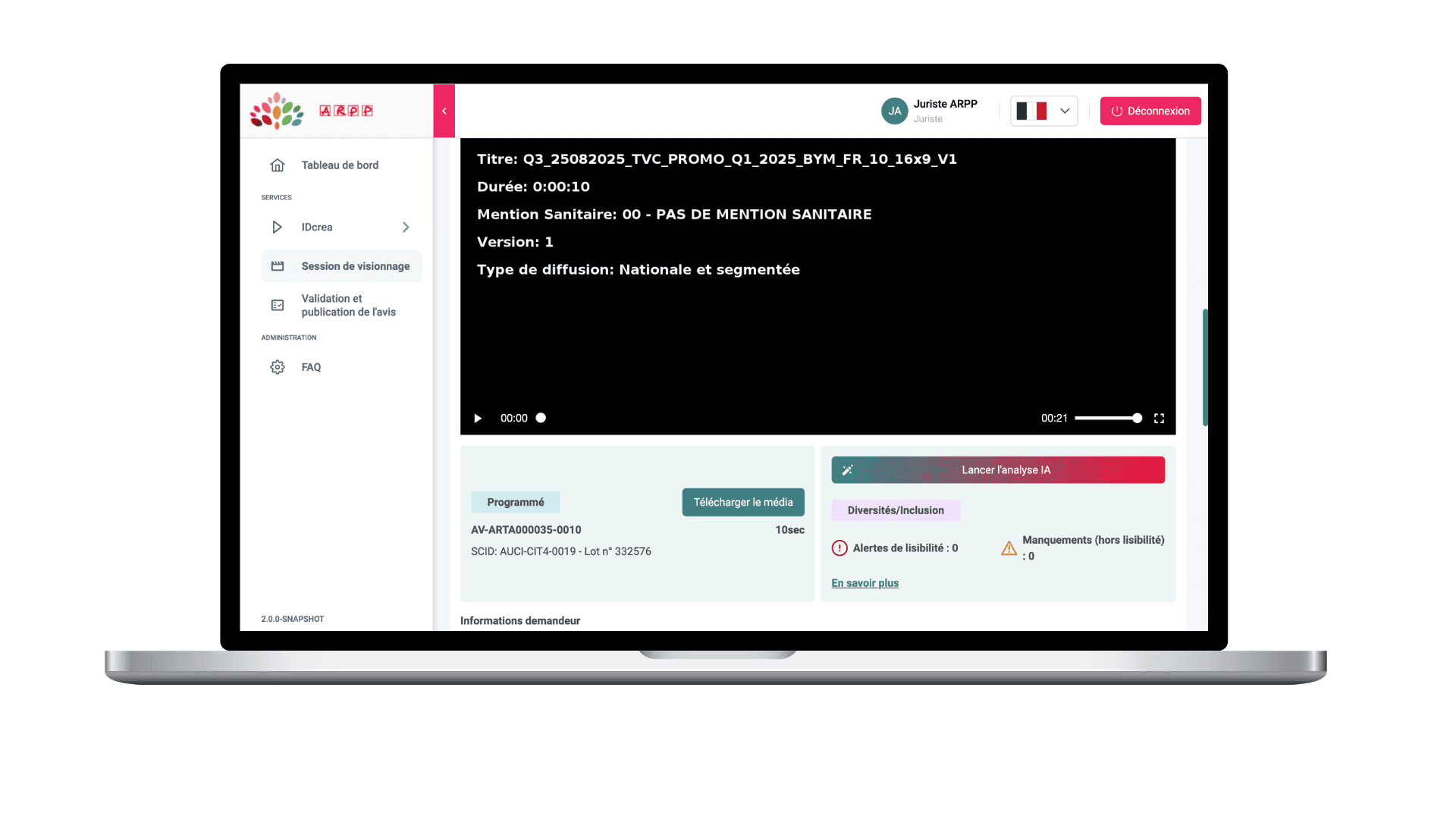 écran d'analyse automatisée des publicités
