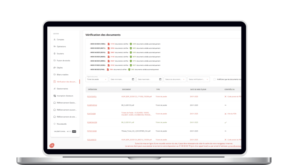 ecran de validation automatique de documents